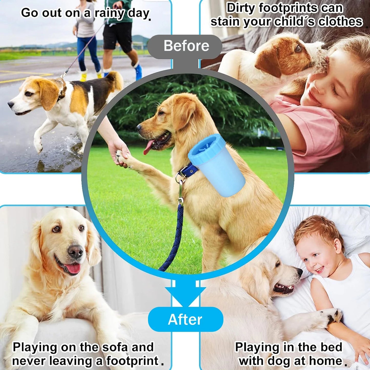 Portable Dog Paw Washer Set: Silicone Muddy Dog Paw Cleaner Cup with 3Pcs Absorbent Towels and Adjustable Dog Bath Brush - Pet Paw Cleaner for Large Medium Dog