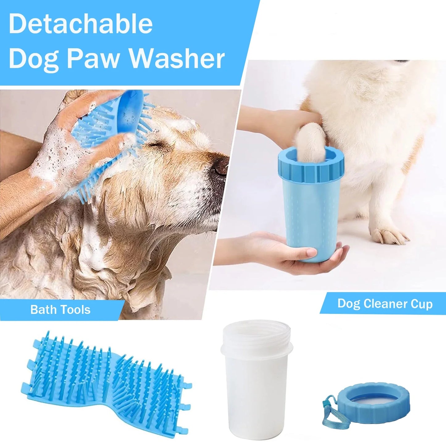 Portable Dog Paw Washer Set: Silicone Muddy Dog Paw Cleaner Cup with 3Pcs Absorbent Towels and Adjustable Dog Bath Brush - Pet Paw Cleaner for Large Medium Dog