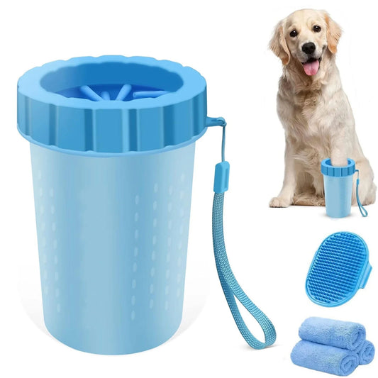 Portable Dog Paw Washer Set: Silicone Muddy Dog Paw Cleaner Cup with 3Pcs Absorbent Towels and Adjustable Dog Bath Brush - Pet Paw Cleaner for Large Medium Dog