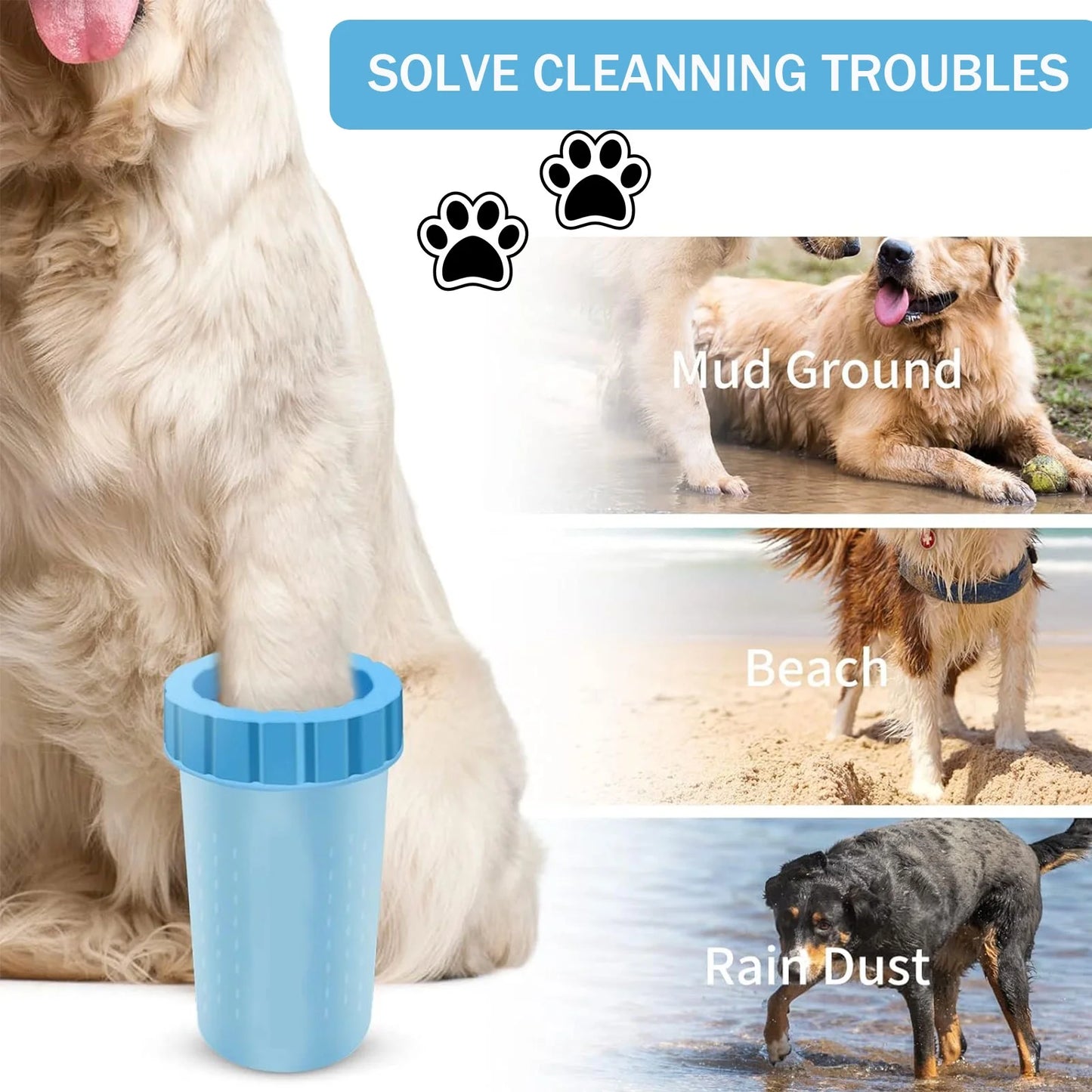 Portable Dog Paw Washer Set: Silicone Muddy Dog Paw Cleaner Cup with 3Pcs Absorbent Towels and Adjustable Dog Bath Brush - Pet Paw Cleaner for Large Medium Dog